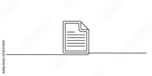 Minimalist continuous line drawing of a document sheet with text illustrating simplicity and elegance vector