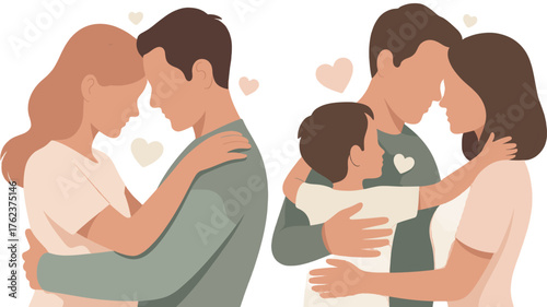 Two images portray the theme of family and love.