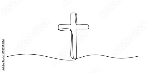 Elegant continuous line drawing of a christian cross symbol artistically rendered on a clean surface vector