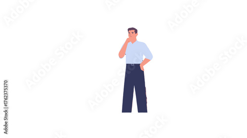 A thoughtful man is pondering, with a hand to his chin.