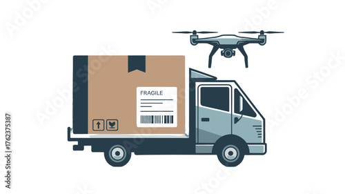 Drone delivering a package on a truck representing technological advancements in transport.