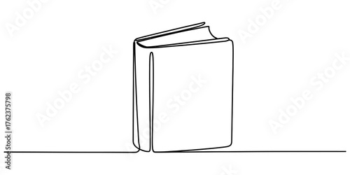 Continuous single line drawing art of a closed book standing upright on a horizontal surface depicting its elegant silhouette with minimalist detail vector