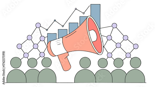 Image illustrating a marketing campaign and its influence on a group of people.