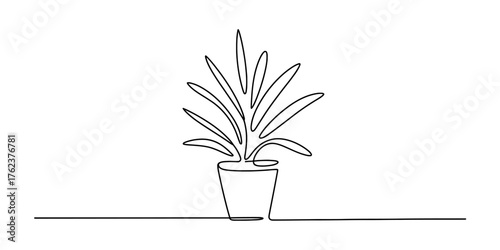 Elegant continuous one line drawing of a potted plant minimalist abstract art vector