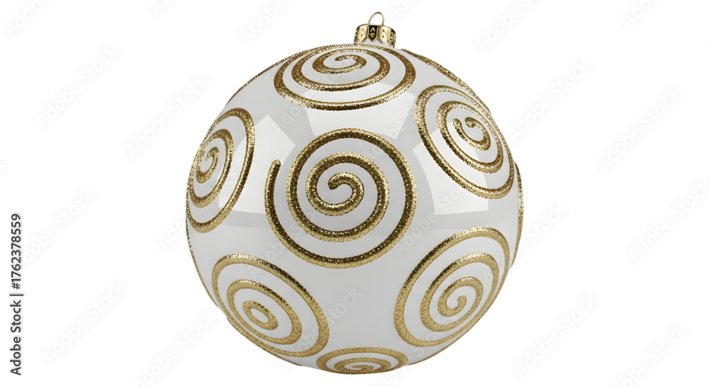 Fototapeta premium White christmas ball with gold spiral design isolated on transparent background