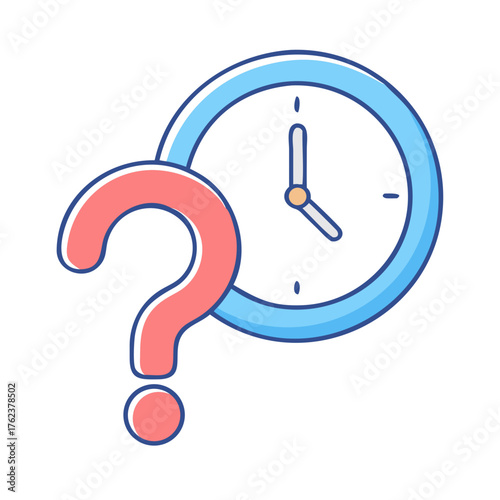 Time management and procrastination uncertainty conceptual illustration question mark near clock