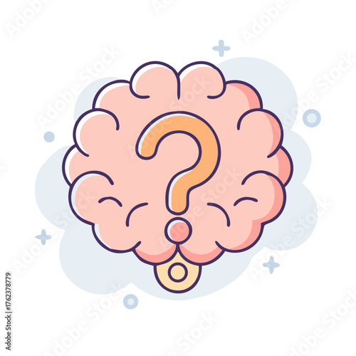 Brain with a question mark symbolizing intellect, intelligence, and creativity