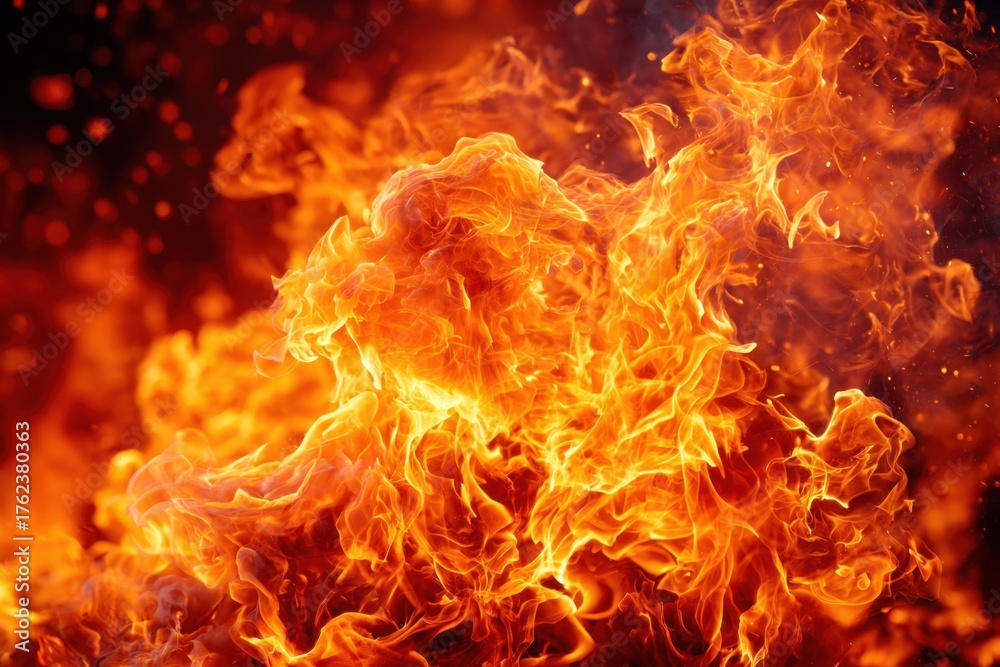 Fototapeta premium Dynamic close-up of vibrant flames with sparks