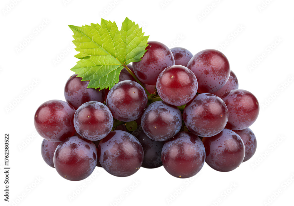 Fototapeta premium Fresh red grapes with leaf, healthy fruit snack
