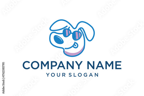 Cute Dog Mascot Logo with Sunglasses Vector Illustration