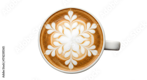 Latte art isolated on transparent background, a beautiful coffee creation