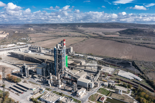Aerial view to cement plant near to Devnya, Varna, Bulgaria. Devnya cement plant