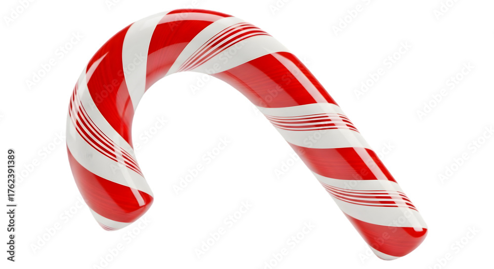 Fototapeta premium Red and white candy cane isolated on transparent background, a classic holiday treat