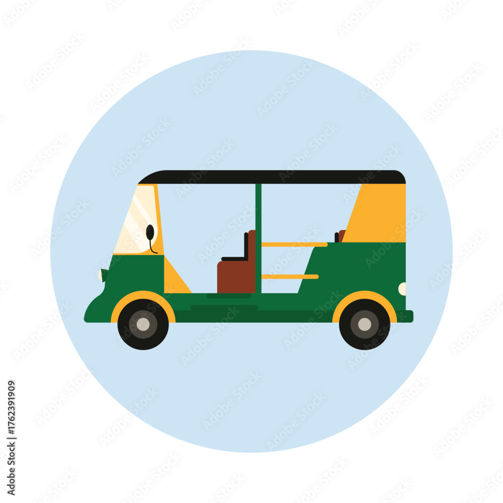 Fototapeta premium Colorful Indian auto rickshaw icon isolated on white background for travel and transport concepts vector illustration