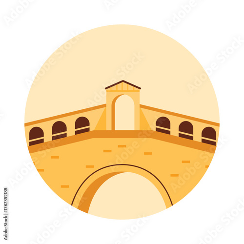 Minimalist isolated icon of famous Italian bridge landmark in a round badge vector illustration