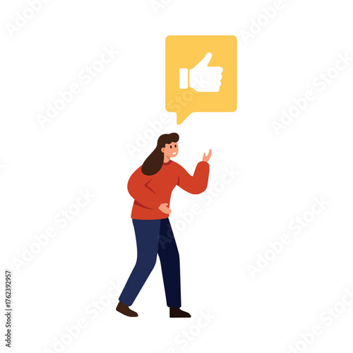 Isolated woman showing thumbs up gesture for active listening and positive communication vector illustration