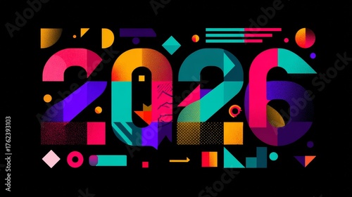 A trendy and unique template for a Happy New Year 2026 logo or design. Use this modern graphic to create a special look for the new year.