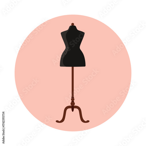 Minimalist isolated dress form mannequin on pink round background for French fashion design vector illustration