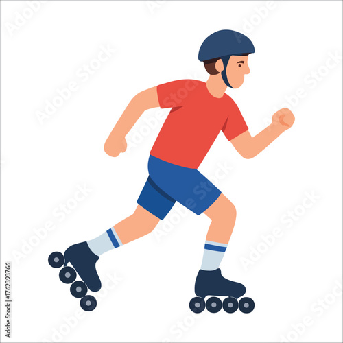 Young man in helmet rollerblading with motion blur effect skating vector