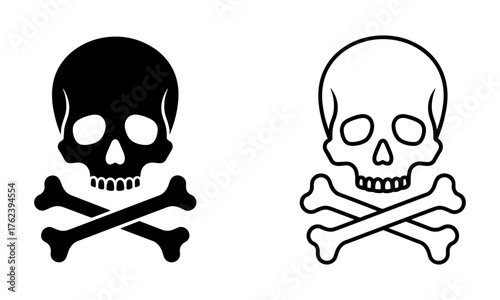  Mortality Skull Icons in Outline and Solid Black Vector symbolizing mortality and remembrance