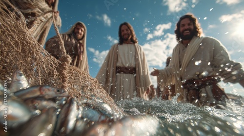 Visual representation after Jesus Christ said to the disciples: “Cast the net on the right side of the boat and you will find.”