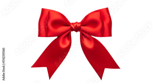 Elegant red satin bow isolated on transparent background for gift wrapping
