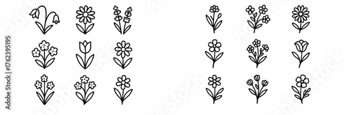 Floral doodles showcasing various flower designs in a simple and clean style for creative projects or decorations