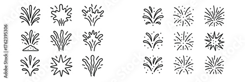 Various splash and burst designs showcasing dynamic movements and shapes for creative projects and illustrations