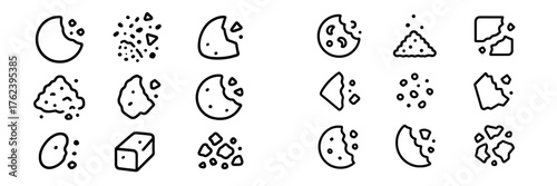Illustration of various cookie shapes and crumbs on a clean white background displaying baking elements and culinary creativity