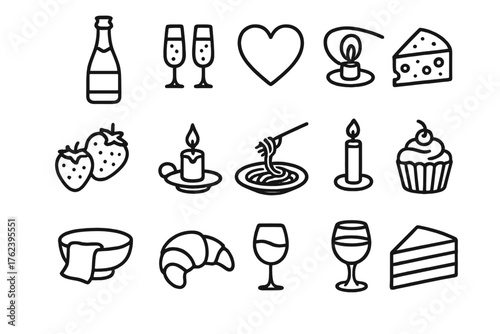 Romantic dinner setup with food, drinks, and decorations for a special occasion