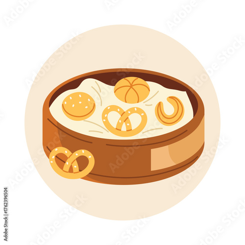 Traditional Danish butter cookies in a round tin box on a white isolated background vector illustration