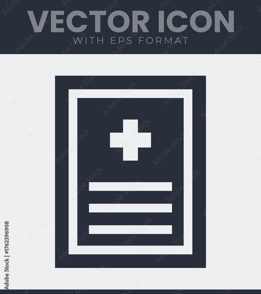 Obraz premium Simple medical document with plus sign icon vector art