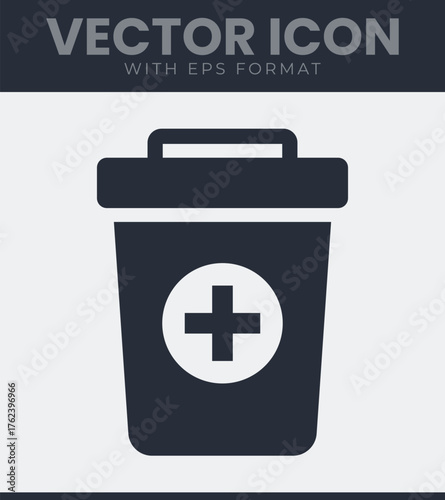 Simple trash can icon plus symbol medical health care
