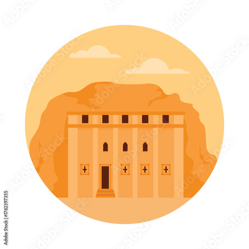 Ancient African rock hewn church with isolated background, perfect for history and travel concepts vector illustration
