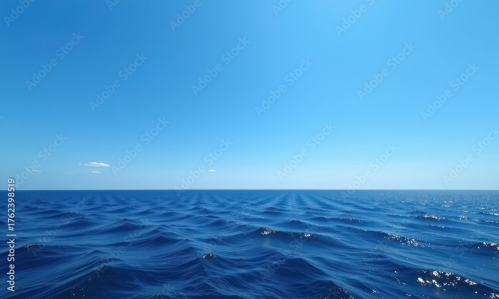 Fototapeta premium Serene ocean meets a vast, tranquil blue gradient sky, evoking peace and openness, horizon, blue