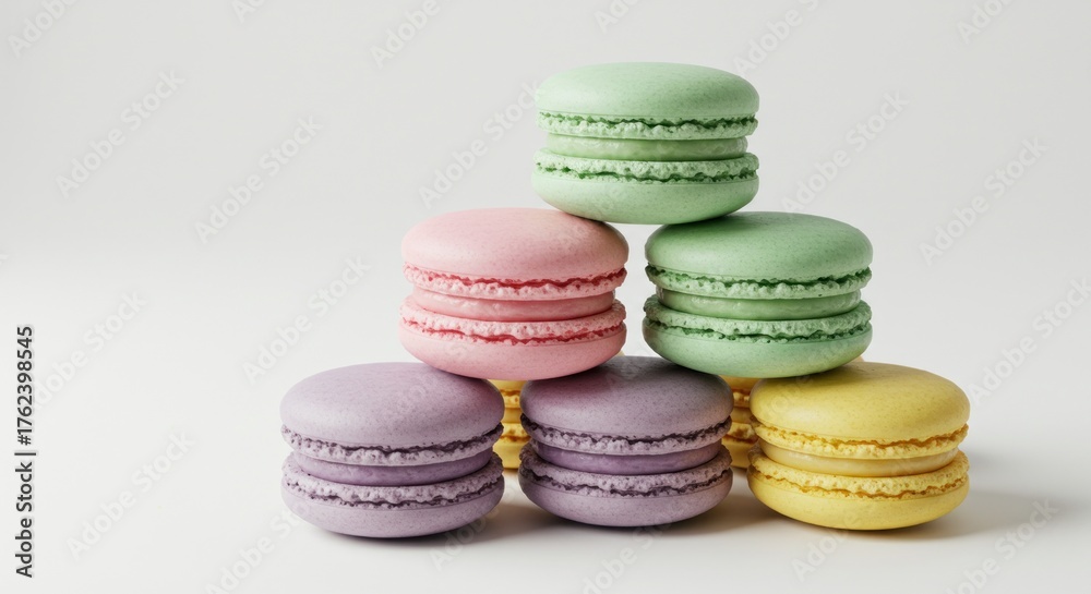 Obraz premium Stacked colorful macarons on white background