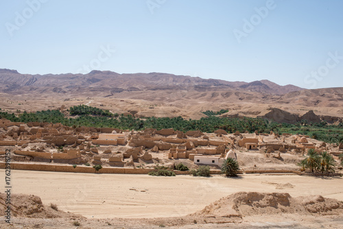  Old Tamerza ruins and palm grove, in Tunisia