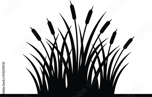 Stylized Wetlands or Marsh Silhouette with Reeds and Reflection