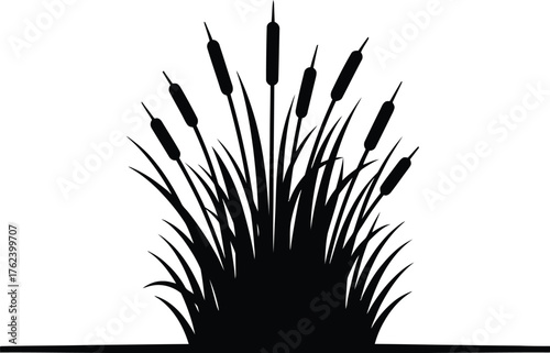 Stylized Wetlands or Marsh Silhouette with Reeds and Reflection