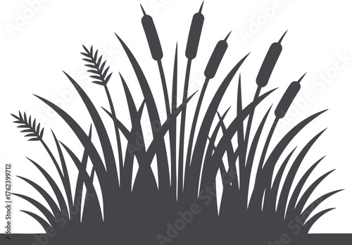 Stylized Wetlands or Marsh Silhouette with Reeds and Reflection