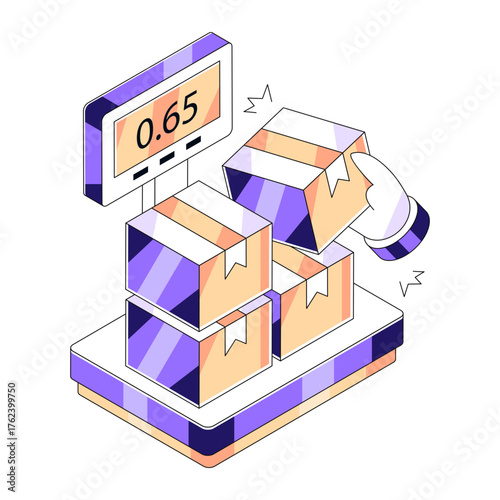 Conceptual isometric design illustration of parcel weighing