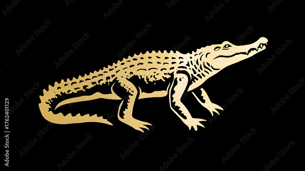 Naklejka premium Minimalist gold crocodile logo, sleek and powerful design on a clean background. Concept: Branding, luxury logo design, strength and resilience symbol, wildlife inspiration, modern and elegant aesthe