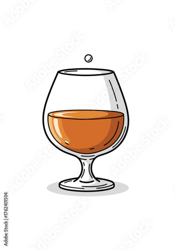 Brandy in a cute glass, playful mood, isolated on white background