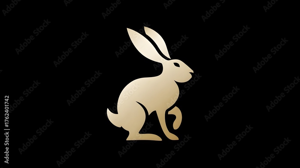 Obraz premium Minimalist gold rabbit logo, elegant and modern design on a clean background. Concept: Branding, luxury logo design, agility and creativity symbol, modern and elegant aesthetics, premium brand identit