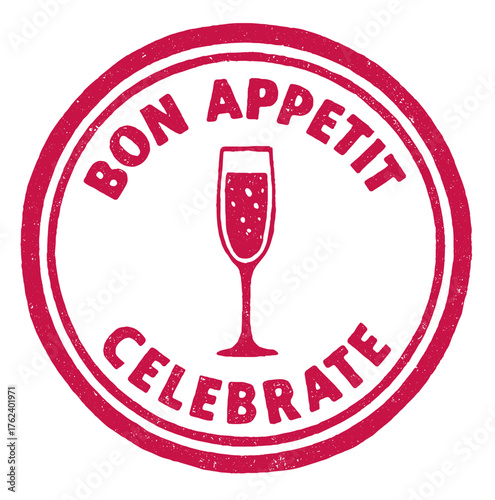 Bon appetit red rubber stamp with celebratory glass design perfect for events and parties