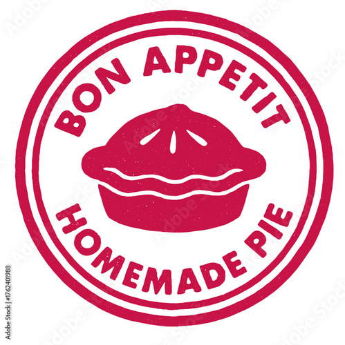 Homemade pie red rubber stamp featuring Bon Appetit for a cozy bakery atmosphere inspired by traditional baking methods