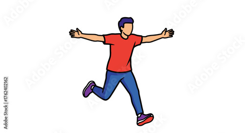 Man running with arms outstretched in a joyful pose.
