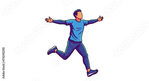 Man running with arms outstretched in vibrant illustration.