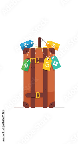 Vintage suitcase with travel tags ready for adventure.