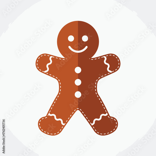 Gingerbread man cookie with white icing details on a white background.